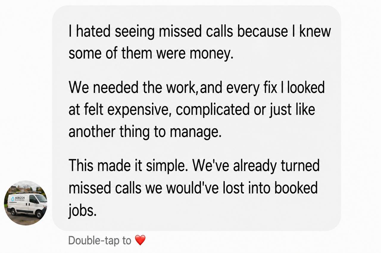 Customer testimonial for the Missed Call Recovery System
